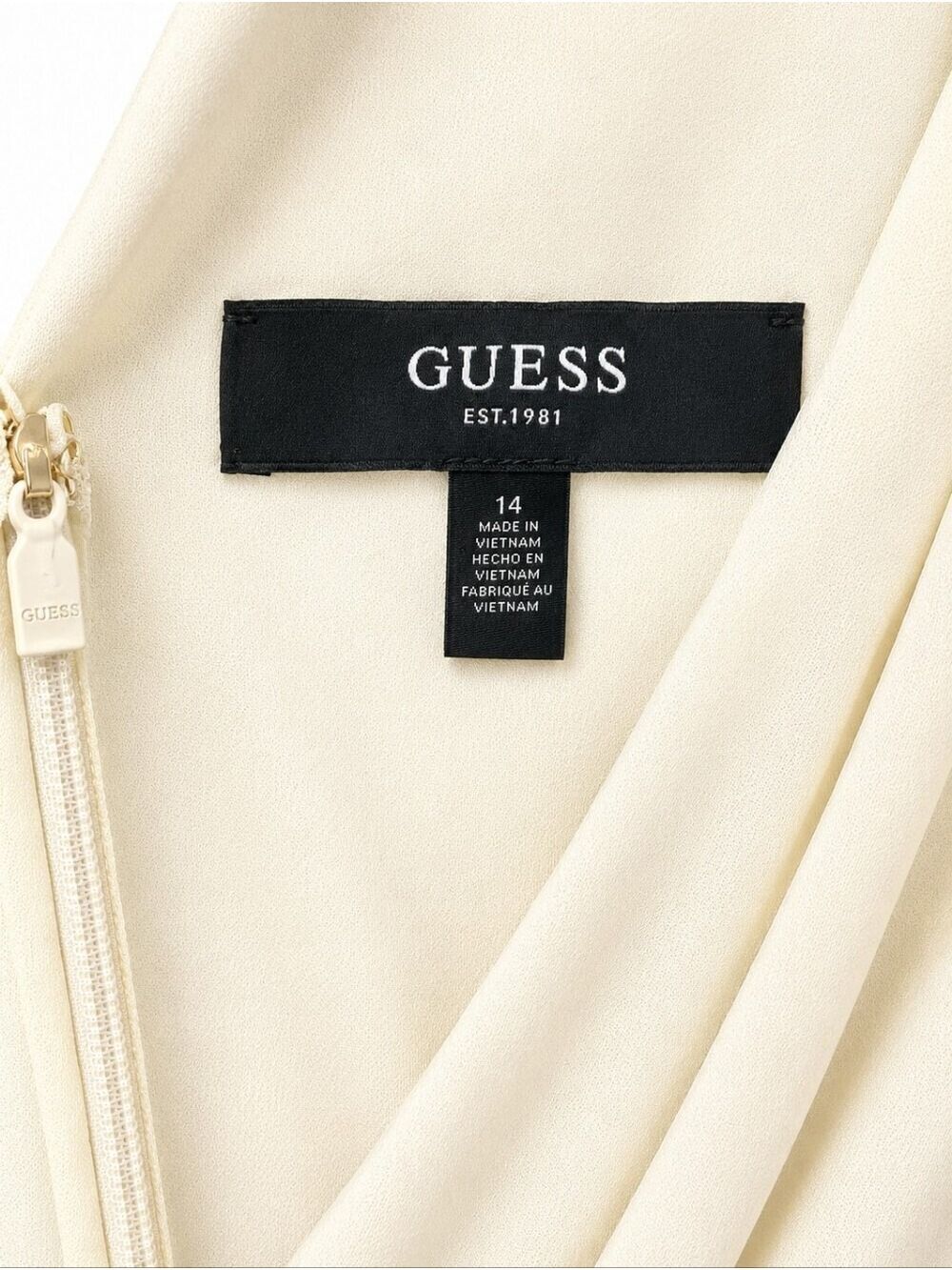 NWT Guess Ivory Ruched Faux Wrap Dress Size 14 | Fully Lined - Picture 4 of 4